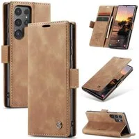 CaseMe Handyhülle Premium Hülle für Samsung Klapphülle Samsung S25 Ultra-Hellbraun