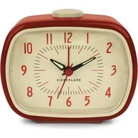 Kikkerland Quarzwecker Retro Oldscool Wecker Analog, leises Ticken, Wecker ohne Ticken, Alarm Tischuhr, schlichter Retro analoger Kunststoff Wecker in Rot