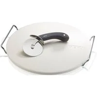 GEFU Pizzastein + Pizzaschneider DARIOSO, Edelstahl, Keramik, Kunststoff, (Set, 2-St., Pizzastein mit Gestell, rund + Pizzaschneider), speichert die Hitze gleichmäßig und über einen langen Zeitraum
