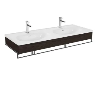VitrA Equal Doppelmöbelwaschtisch-Set 64098 132,5x52cm, Möbelwaschtisch asymmetrisch, weiß, Handtuchhalter, mit Holzblende ulme