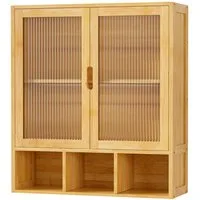 Yorbay Hängeschrank Bambus Badezimmerschrank (59x22x66 cm, Magnetverschluss & verstellbare Regale) Wandschrank mit Doppeltüren