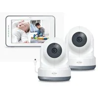 Elro Video-Babyphone, Nachtlicht, Temperaturfühler, 3 Schlaflieder, mit 2 Kameras und Baby Monitor, Reichweite 300 Meter, App kostenlos