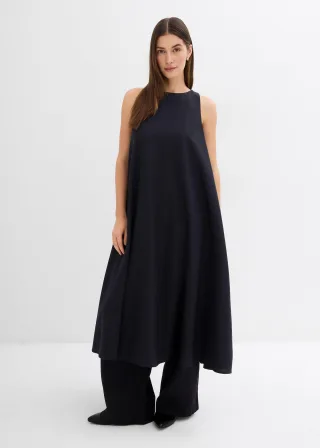 bonprix Ausgestelltes Midikleid aus Viskose-Mix, schwarz, Gr.46, Midikleid in lockerer Passform mit einem teilelastischen Ausschnitt sowie Seitennahttaschen, aus Viskose