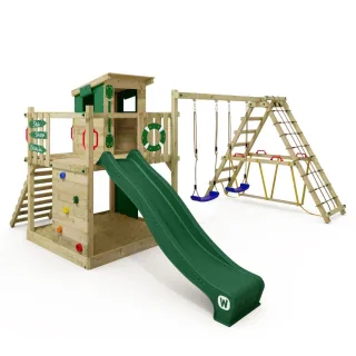 Kletterturm Smart Surf mit Rutsche und Kletterwand - Hochwertiger Spielturm aus Massivholz für den Garten inkl. Sandkasten und Schwebebalken - Wickey