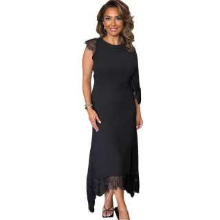 AX Paris - Midikleid für Damen, Taillenausschnitt, Polyester, Fledermaus (Schwarz)