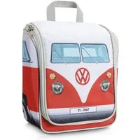 VW Collection by BRISA Kulturbeutel Volkswagen Aufhängbare Waschtasche, Kosmetiktasche, rote Reisetasche im T1 Bulli Bus Design