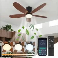Rosnek Deckenventilator mit Beleuchtung, leiser DC-Motor, Fernbedienung & APP, reversibel, 106 cm, dimmbare LED mit 3 Lichtfarben, 6 Windstufen, für Schlafzimmer