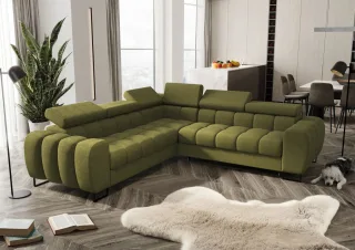 Ecksofa Schlafsofa BASTIEN in Stoff Moly Olivgrün Seite Universal