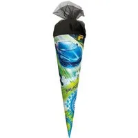 Roth Schultüte Racing / Rennauto, 50 cm, rund, mit schwarzem Tüllverschluss, Zuckertüte für Schulanfang