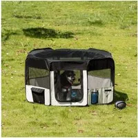PawHut Freigehege Welpenauslauf, Laufstall für Hunde, Katzen, atmungsaktives Netz, Oxford Schwarz+Creme Weiß Ø120 x 58 cm