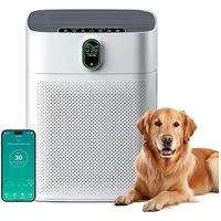 MERONTE Luftreiniger für Allergiker, Raucherzimmer, HEPA Filter Gegen Staub Pollen, für 100 m² Räume, 24 dB, Timer Luftqualitäts-Feedback & Automodus Mattweiß 1 Pack+3 Modi