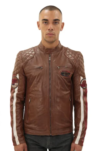 Klassische gestreifte Racing-Lederjacke für Herren – Barcelona