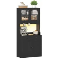 MSMASK Küchenbuffet Küchenschrank, Buffetschrank Hochschrank mit Schublade und LED, Weiß