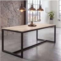 FINEBUY Esstisch FB60619 Esszimmertisch Akazie Holz Massiv Metall Küchentisch Loft (Esszimmertisch Klein, Holztisch Esszimmer Modern), 140x80x76 cm, Akazie Massivholz Rechteckig, Modern