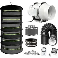CannoBox Ventilatorkombigerät Rohrventilator 100 Abluft Komplettset Aktivkohlefilter Growzelt, 6-lagiges Trockennetz,220 m³/h,für Growzelt,IAV-Wert 1200+