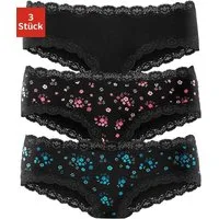 Buffalo Panty (3er-Pack) aus elastischer Baumwolle mit floraler Spitze