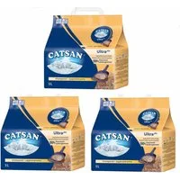 CATSAN Katzenstreu Ultra Plus Klumpstreu 3 x 5l (15l), für schnelle & feste Klumpenbildung gegen Gerüche