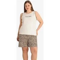 fashionshowcase Hausanzug Damen Schlafanzug große Größen – Pyjama Set mit Shorts & Top, 3XL–5XL (2 tlg., 2-teiliges Set) modischer Frontprint, verspielte Muster-Shorts