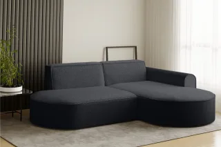 Ecksofa Designersofa BONDY in Stoff Ascot Schwarz Ottomane Rechts