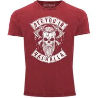 Neverless Print-Shirt Herren Vintage Shirt See You in Valhalla Wikinger Totenkopf Skull mit Print