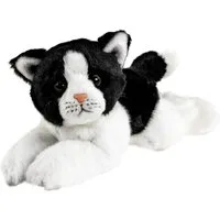 Teddys Rothenburg Kuscheltier Katze 30 cm liegend schwarz-weiß Plüschtier Plüschkatze