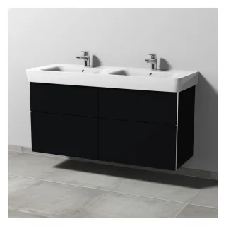 Sanipa 3way Waschtischunterbau zu Geberit Renova Plan Waschtisch mit 4 Auszügen, Schwarz-Matt BS88208