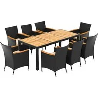 COSTWAY Garten-Essgruppe, (9-tlg), Rattan, Akazienholz, für 8 Personen, mit Kissen