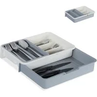 relaxdays Besteckkasten Ausziehbarer Besteckkasten, grau