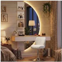 HOMALL Schminktisch Hängender Schminktisch mit LED-Beleuchtung (Maße: 106 × 40 × 143 cm, mit 3 offenen Ablagefächern, 2 Schubladen und drei einstellbaren Farbtemperaturen)