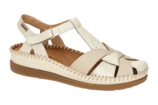 Pikolinos Damen Sandale W8K-0847C1 Nata CADAQUES beige metallic flach Klettve...