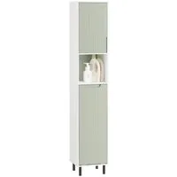 SoBuy Hochschrank BZR137, Badezimmerschrank Hochschrank, Badschrank Schmal, Badkommode Badezimmerschrank mit Wäschesack, verstellbare Ablagen, offenes Fach
