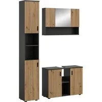 welltime Badmöbel-Set MANI, 3-tlg. Badkombination, Paneeloptik, (Set, 3-St., Set, best, aus: 1Badschrank,1Spiegelschrank,1Waschbeckenunterschrank), Bad-Kombination, Bad-Möbel, Badezimmer, Kombination, Kombi