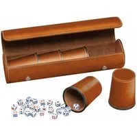 Philos Spiel, Würfelbecher im 5er Set mit Hülle - braun - 25 Würfel