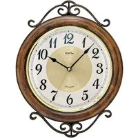 AMS Wanduhr W9565 (Quarzuhr,Holz,Esche nussbaumfarben,Wohnzimmer,Esszimmer,Küche,Flur)