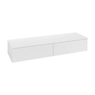 Villeroy und Boch Antao Sideboard L42100GF mit Beleuchtung, 2 Auszüge, 1600 x 268 x 500 mm, Front mit Struktur, Glossy White Lacquer / Glossy White Lacquer