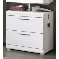 Inn.Furn Waschbeckenunterschrank Shawn (Badschrank in weiß Hochglanz, 60 x 56 cm) 2 Schubladen mit Vollauszug