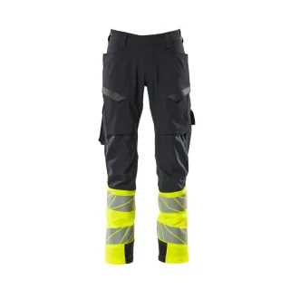 MASCOT Herren Hose mit Schenkeltaschen ACCELERATE SAFE Schwarzblau / Hi-vis Gelb 52 - 19379-510-01017-76C52