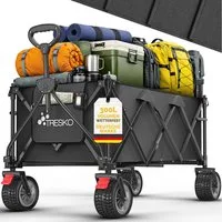 TRESKO Bollerwagen Bollerwagen faltbar 300L mit Bremse Handwagen klappbar 150kg (inkl. Vollgummireifen Faltbarer Strandwagen mit Extra Breite All-Terrain-Räder, Gartenwagen Transportwagen mit Tragetasche)