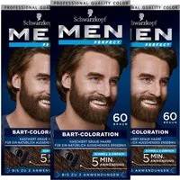 Schwarzkopf Bartfarbe Men Perfect 60 Braun - 3 x 30ml, Vorratspack, 3-tlg., Schnelles Kaschieren grauer Haare, für ein natürlich aussehendes Ergebnis