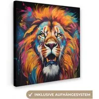 OneMillionCanvasses® Leinwandbild Löwe - Graffiti - Tiere - Schwarz, Fotodruck (1 St), Wandbild, Deko Schlafzimmer Wohnzimmer Flur 20x20 cm