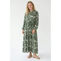 Kendindza Collection Sommerkleid Sommerkleid Damen Lang Viskose Elegantes Maxikleid lang Maxi Kleid Ikat-Print Knopfleiste & Schnurbund, Luftig Leicht