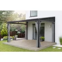 Leco Anbaupavillon Pavillon Terrassenüberdachung Melanie ca. 12 m2 freie Nutzfläche, mit 4 Seitenteilen, (inklusive Polyester Seitenteilen in lichtgrau), freistehend 3 x 4 m