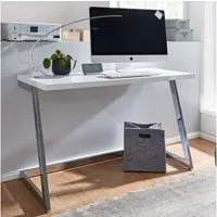 FINEBUY Schreibtisch FB79113 Computertisch Hochglanz Weiß 120 cm Tisch Büro Metall (120x55x76 cm Hochglanz Weiß / Silber Modern), Bürotisch Home-Office, Computertisch Metallbeine