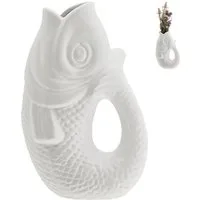 CEPEWA Dekovase Vase Fisch 'Blubb' 13,5x21x9cm Dolomit weiß Blumenvase Tischvase Griff