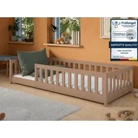Kids Collective Kinderbett Bodenbett Bett mit Rausfallschutz & Lattenrost Montessori Bett Kinder (weitere Größen 90x200, 120x200, 140x200 cm), mit Matratze Jugendbett Einzelbett Milchschokolade 80x160 cm