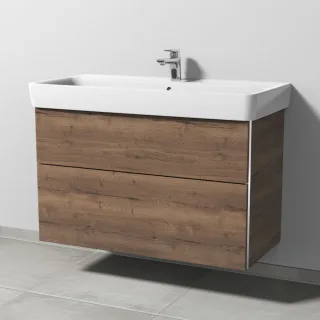 Sanipa 3way Waschtischunterbau zu Geberit Renova Plan Waschtisch mit 2 Auszügen, Eiche-Tabak BR88150