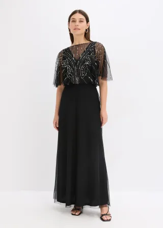 bonprix Maxikleid aus feinem Tüll mit Paillettenstickerei, schwarz, Gr.34, Klassisch und feminin: Abendkleid in Maxi-Länge aus feinem Tüll mit Paillettenstickerei