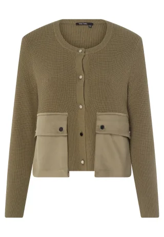 Marc Aurel - Strickjacke mit Satin-Taschen khaki - Gr. - 40