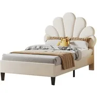 SEEZSSA Polsterbett Polsterbett Kinderbett süßes Einzelbett Mädchenbett mit Blumenform, Rückenlehne und Lattenrosten Gestell aus Holz & Samtstoff 90 x 200 cm