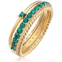 Elli Ring-Set Grün Solitär Memoire 925 Silber, mit Kristallen von Swarovski®, Ring Set